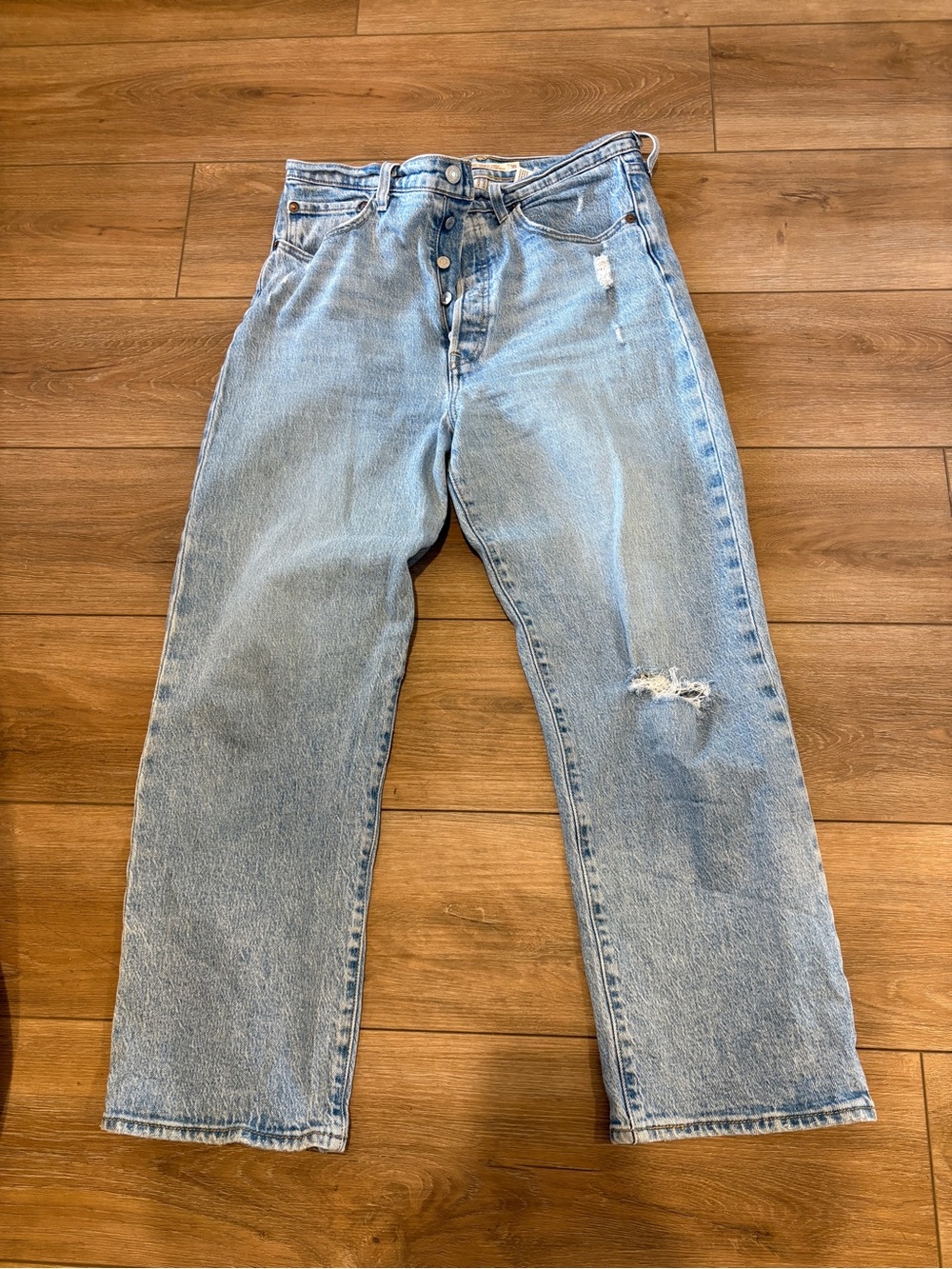 Light Blue Button-Fly Jeans - Picture 2 of 5